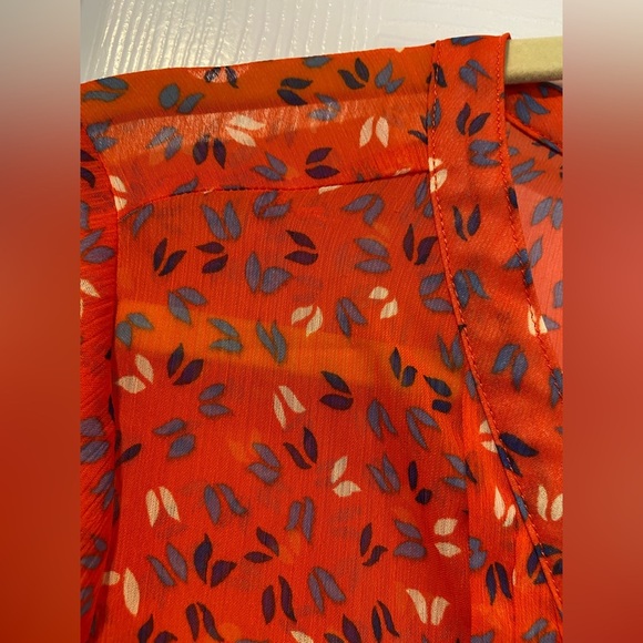 Old Navy Orange Sheer V Neck Long Sleeve Pintuck Peasant Mini Dress Size M - Picture 8 of 11